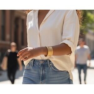 LOFT Outlet Gold Wide Cuff Bracelet Textured Open Bangle NWT